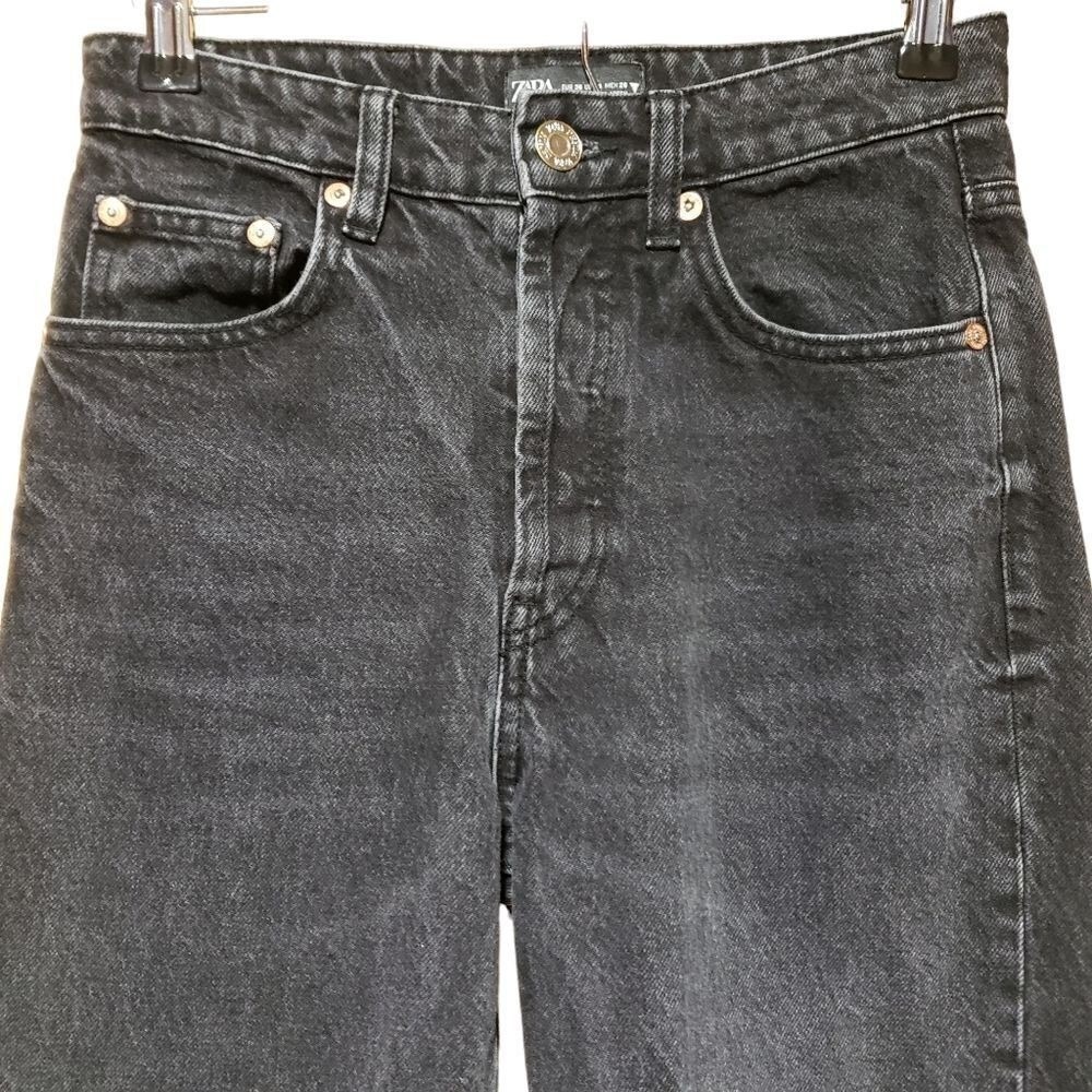 Zara Black Straight Leg Denim Raw Hem 4 Button Fly Grunge Streetwear Casual Edgy - Picture 3 of 13
